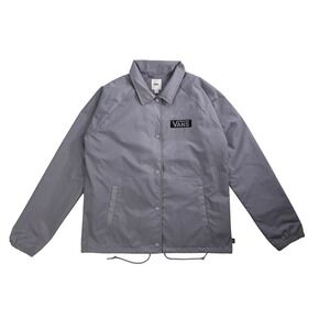 VANS Women's Coach Jacket Grey Checkerboard Back Graphic Snap Front Small